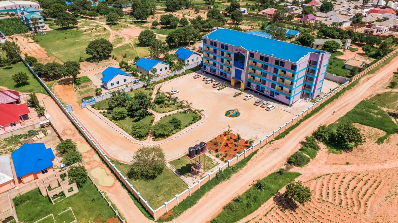 An aerial view of the ACTS grounds and main building.